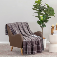 Berkshire Oversized Heated Throw 60x70 Charcoal Plaid Auto Shut Off