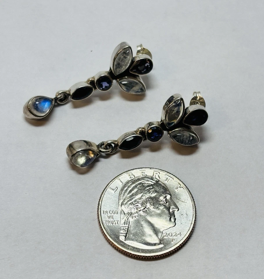 Pendientes colgantes Nicky Butler de plata de ley 925 con piedra lunar amatista Foto 4 de 4