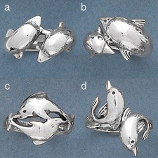 Sterling Silver DOLPHIN Ring-High Polish-Two Dolphin Bypassing-Dolphin Silver
