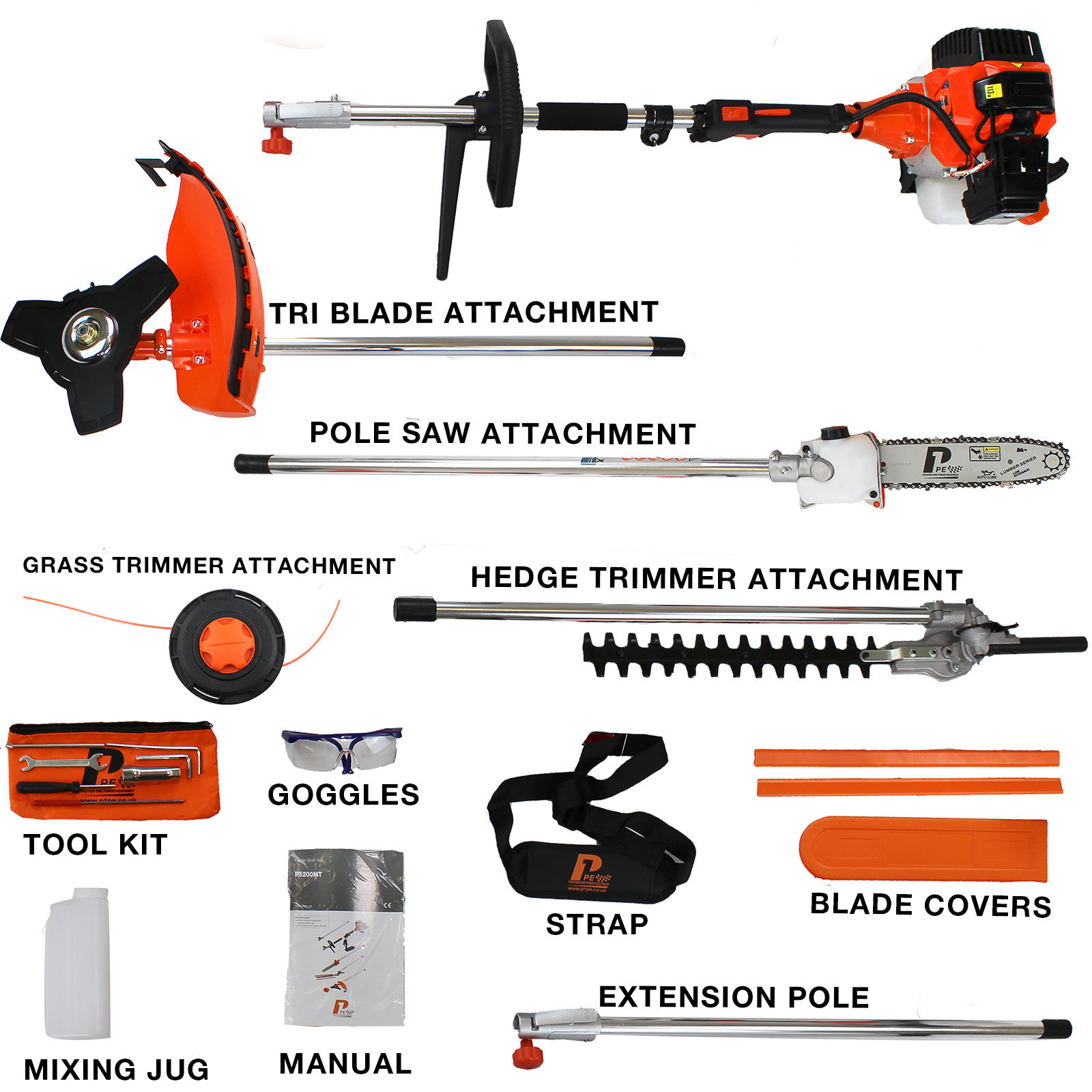 P1PE Petrol Multi Tool 52cc 2 Stroke Brushcutter Strimmer Polesaw Garden  Too6 | eBay