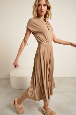 Damenkleid Plisseerock Max Mara Intrend Beige/Gold Größe I36 (D32/34)  NP 220,00