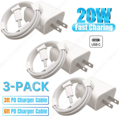3Pack Upgrade Fast Charger Block PD Cable For iPhone 14 13 12 11 Pro XR iPad Lot