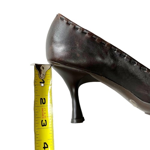 BCBGirls Distressed Brwn Leather Pump Heels Y2K Elongated Square Toe Horsebit 7B - Picture 12 of 12