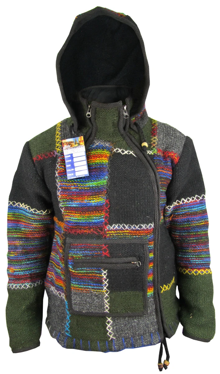 Men's Woolen Patchwork Knit Zip Fleece Lined Kangaroo Pouch Warm Jacket  Hoodie | eBay