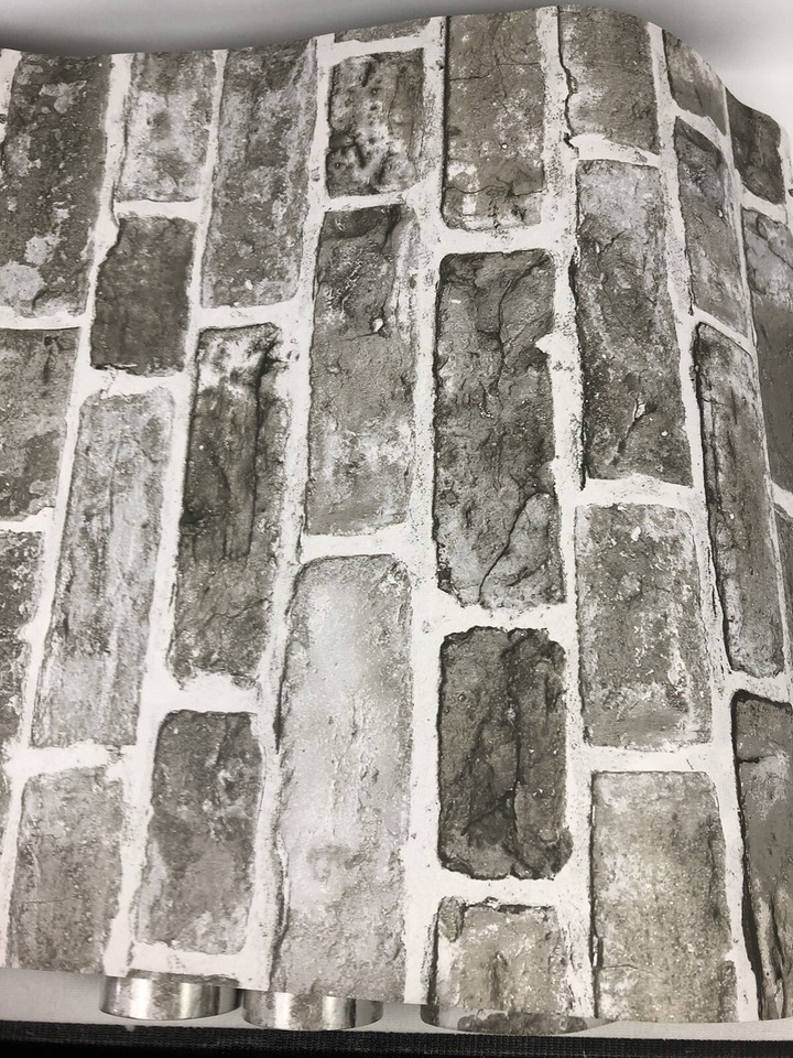 2x Dunelm Brick Wallpaper Statement Wallpaper Grey nr.30249376 Batch 5