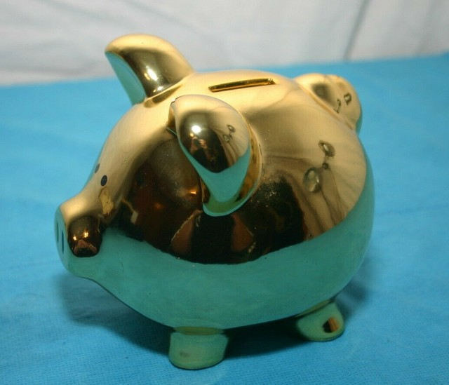5" Metallic Gold Ceramic Piggy Bank (USED) eBay
