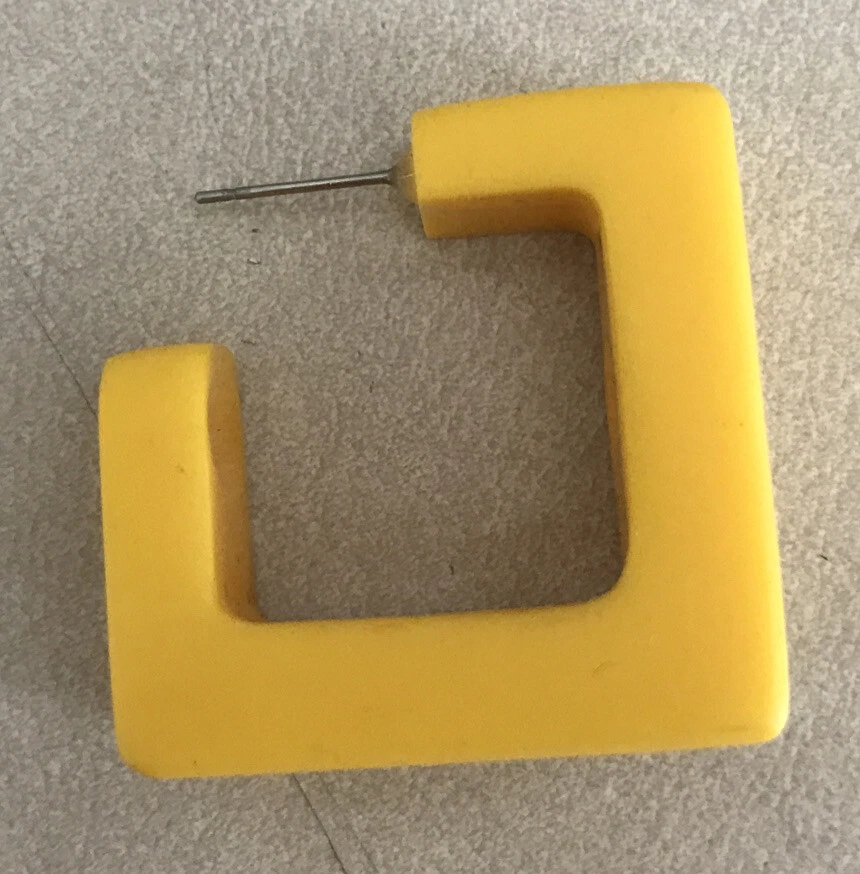 Pendientes de aro cuadrados gruesos amarillos de plástico Lucite de colección años 80 90 hiphop nueva onda Foto 3 de 4