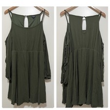 TORRID GREEN GAUZE COLD SHOULDER SKATER DRESS size 1X