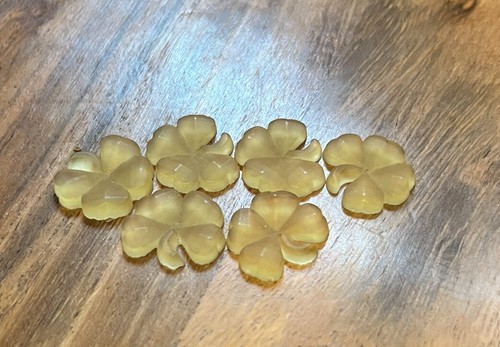 Art Deco Antique Matte Glass Clover Leaf  Molded Cabochons Set Of 6 Yellow