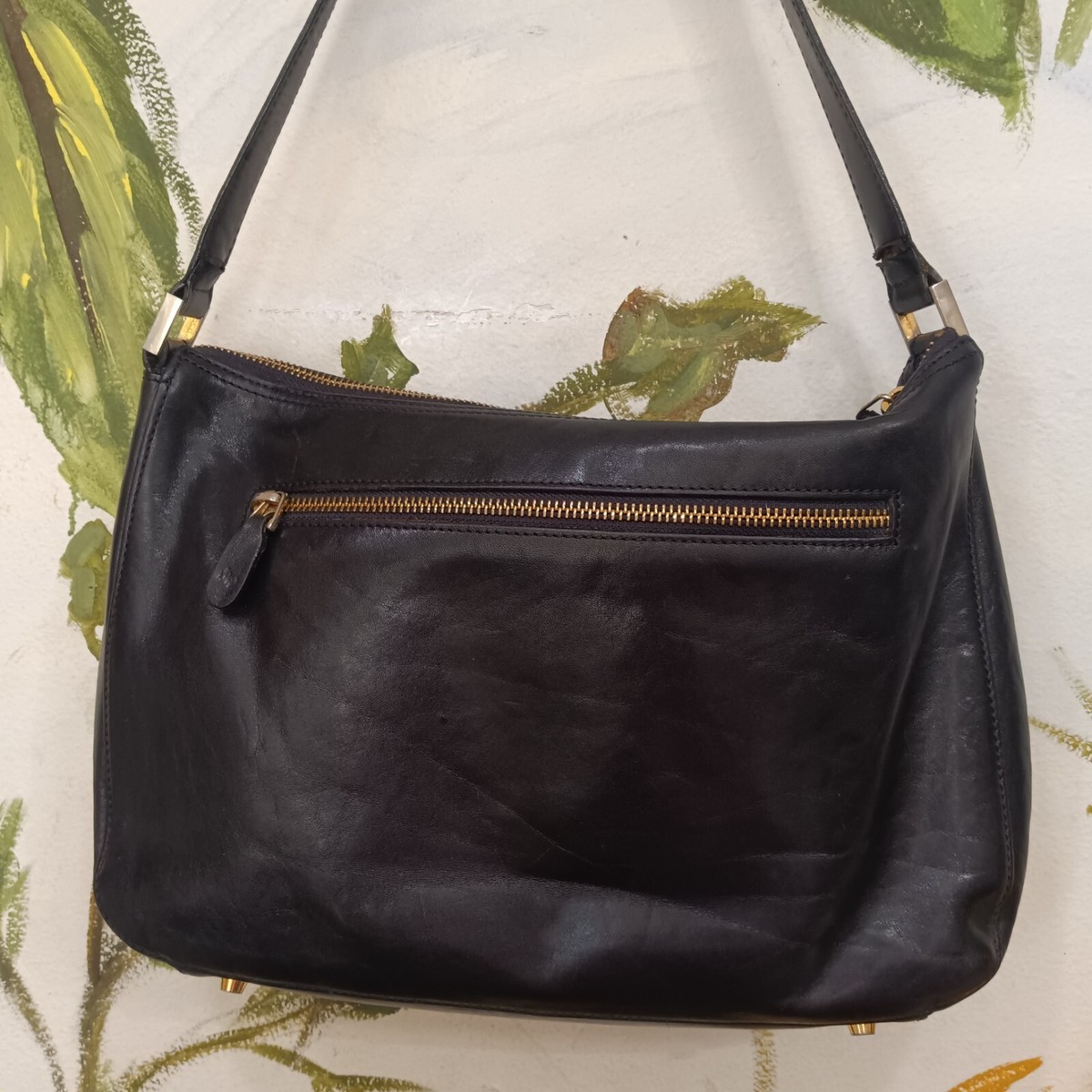 Authentic Vintage Monsac Shiny Black Soft Leather Shoulder Bag