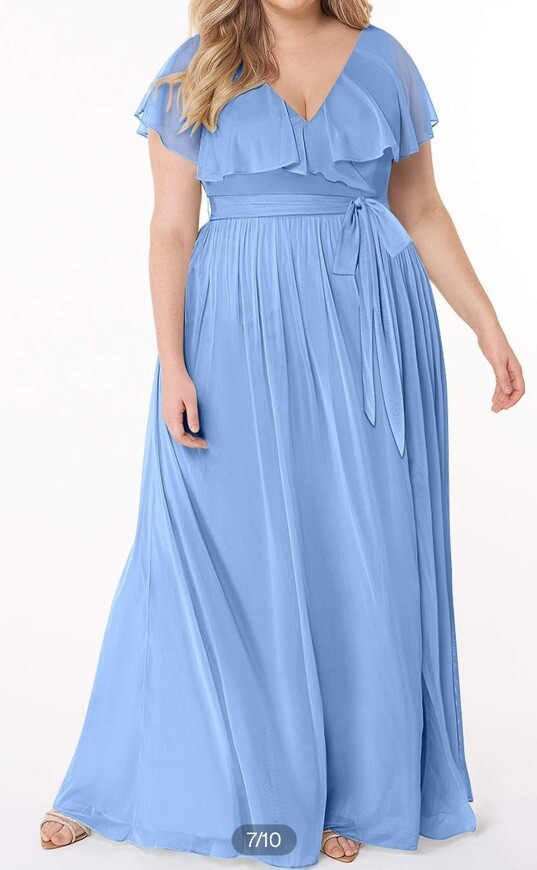 Azazie Jael Bridesmaid Formal Dress Plus 24 24W Steel Blue Long