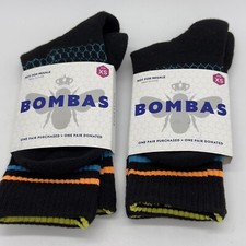 Lot 2 pr New BOMBAS Crew Calf Socks Size XS Black Toddler Youth 1.5 - 8.5 Boy