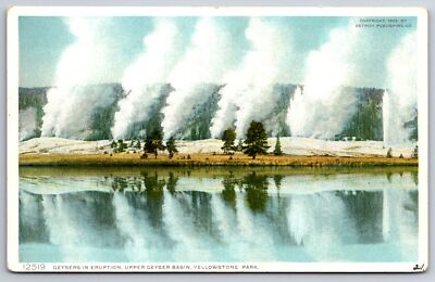 Yellowstone Park Montana~Upper Geyser Basin~Geysers Erupt~1909 Detroit Pub PC