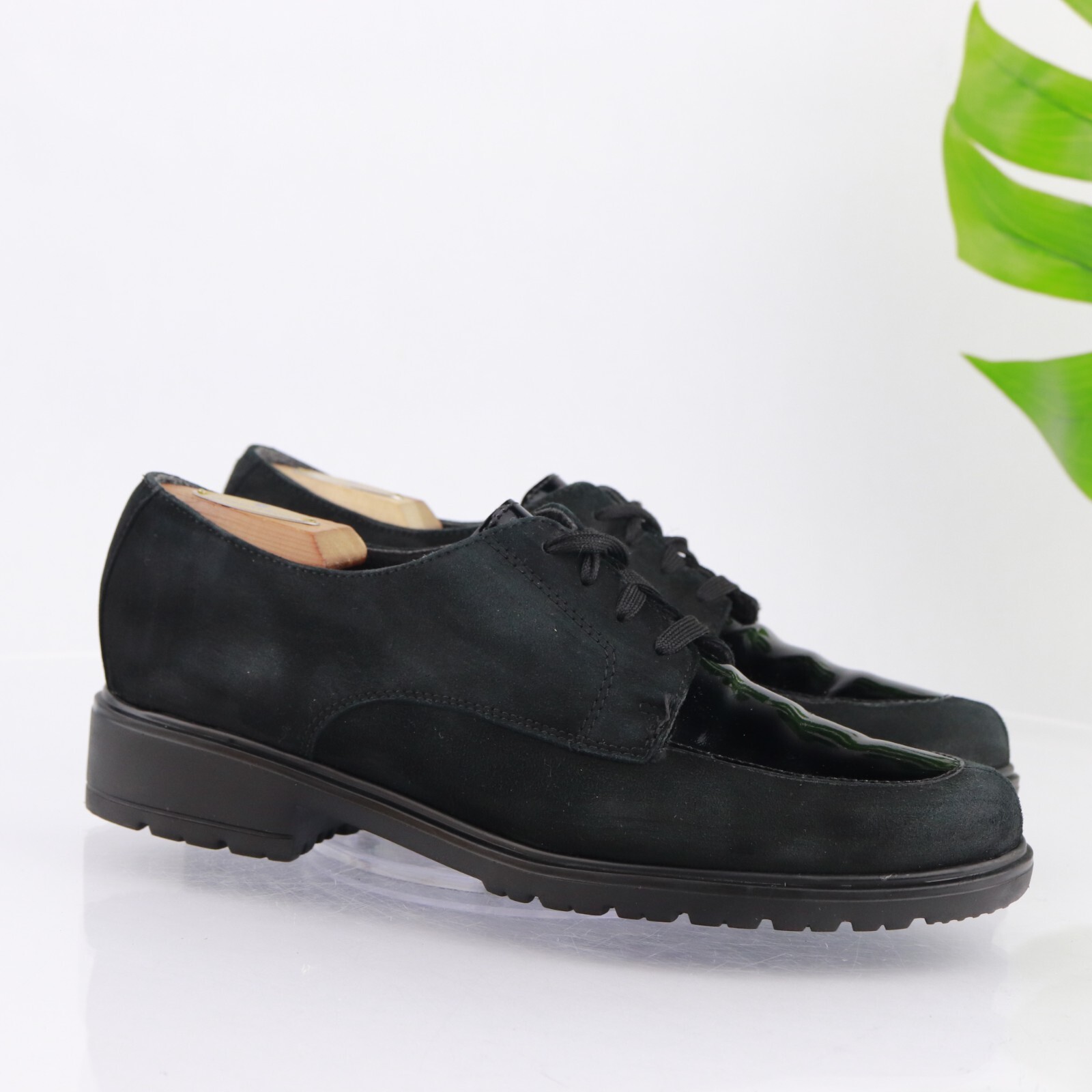 SAOLA Mocassino da donna Munro Oxford taglia 11 M con lacci nero pelle scamosciata suola grossa ad alette