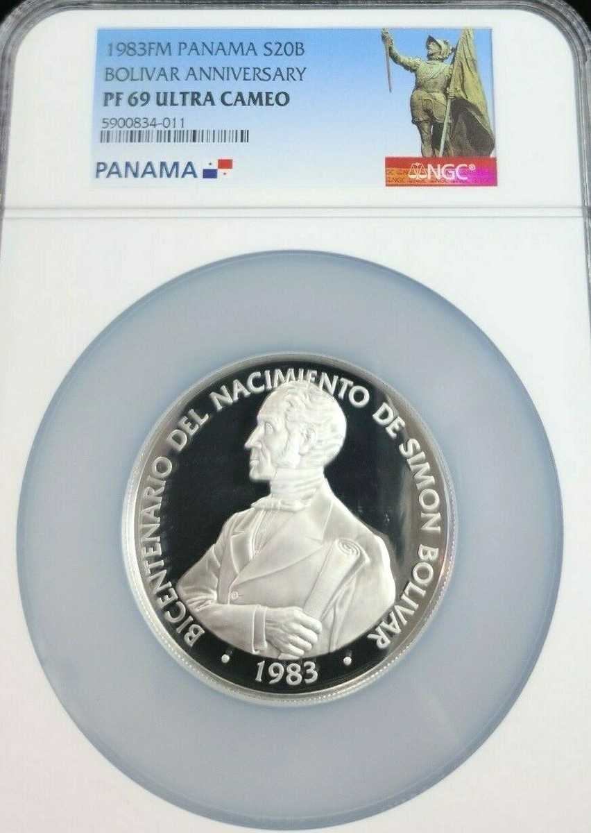 コレクション S.BOLIVAR Republic of Panama 20 BALBOAS 1983 PANAMA SILVER 20 BALBOAS BOLIVAR ANNIVERSARY NGC MS 67