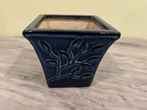 COBALT BLUE CERAMIC PLANTER ORIENTAL STYLE COMES WITH SMOOTH STONES - Picture 4 of 11