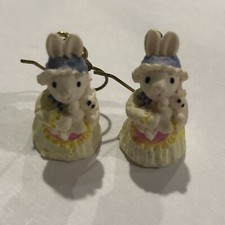 Earrings White Rabbit in Dress Pierced Hook Easter Bunny
