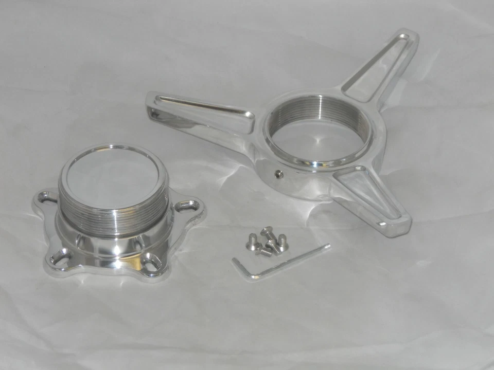 4 ALUMINIO PULIDO SPINNER TRIBAR IMITACIÓN RUEDA LLANTA TAPA CENTRAL 5 BASE OREJA PERRO Foto 4 de 4