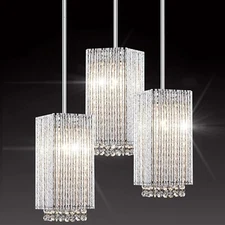 MO&OK 3-pk Crystal Chandeliers Modern Pendent Lights Chrome Metal Hanging