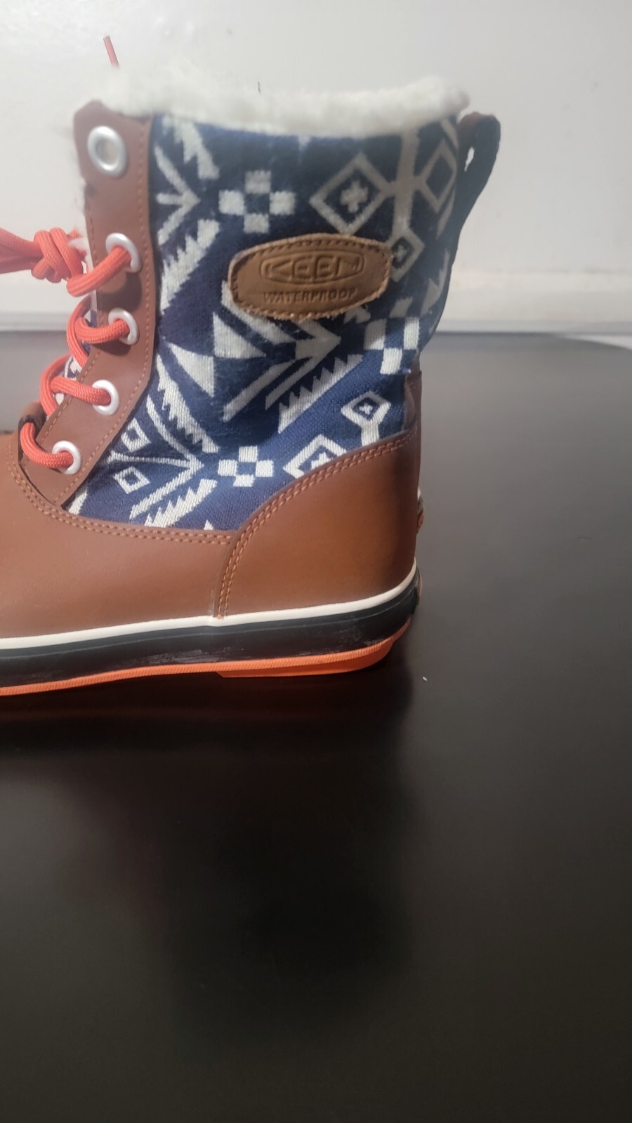 KEEN Stivali invernali in pelle marrone e tessuto blu con lacci Elsa Sherpa foderati 1013730 6