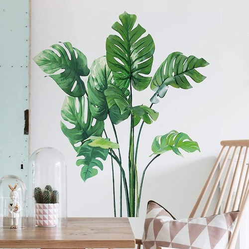 Wall Leaf Monstera Tropical Plants Stickers Decals Green Leaves Living Room Plan
