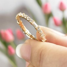 Anello Uomo Baguette Con Diamanti Simulati - Argento 925 Placcato Oro Bianco 14K