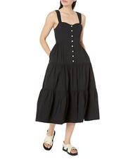 Madewell Suzette Seamed Bodice Tiered Midi Dress True Black 6