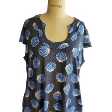 Sunsets & Sweet Tea Women's Blue Seashell Print Dress Size 2X Pockets