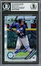 Julio Rodriguez Autographed 2019 1st Bowman Chrome Mega Refractor RC Beckett F