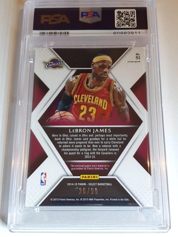 2014 Select LeBron James #PATCH PURPLE /99 Game Worn Jersey - PSA 9 (POP 5) - Image 4 of 4