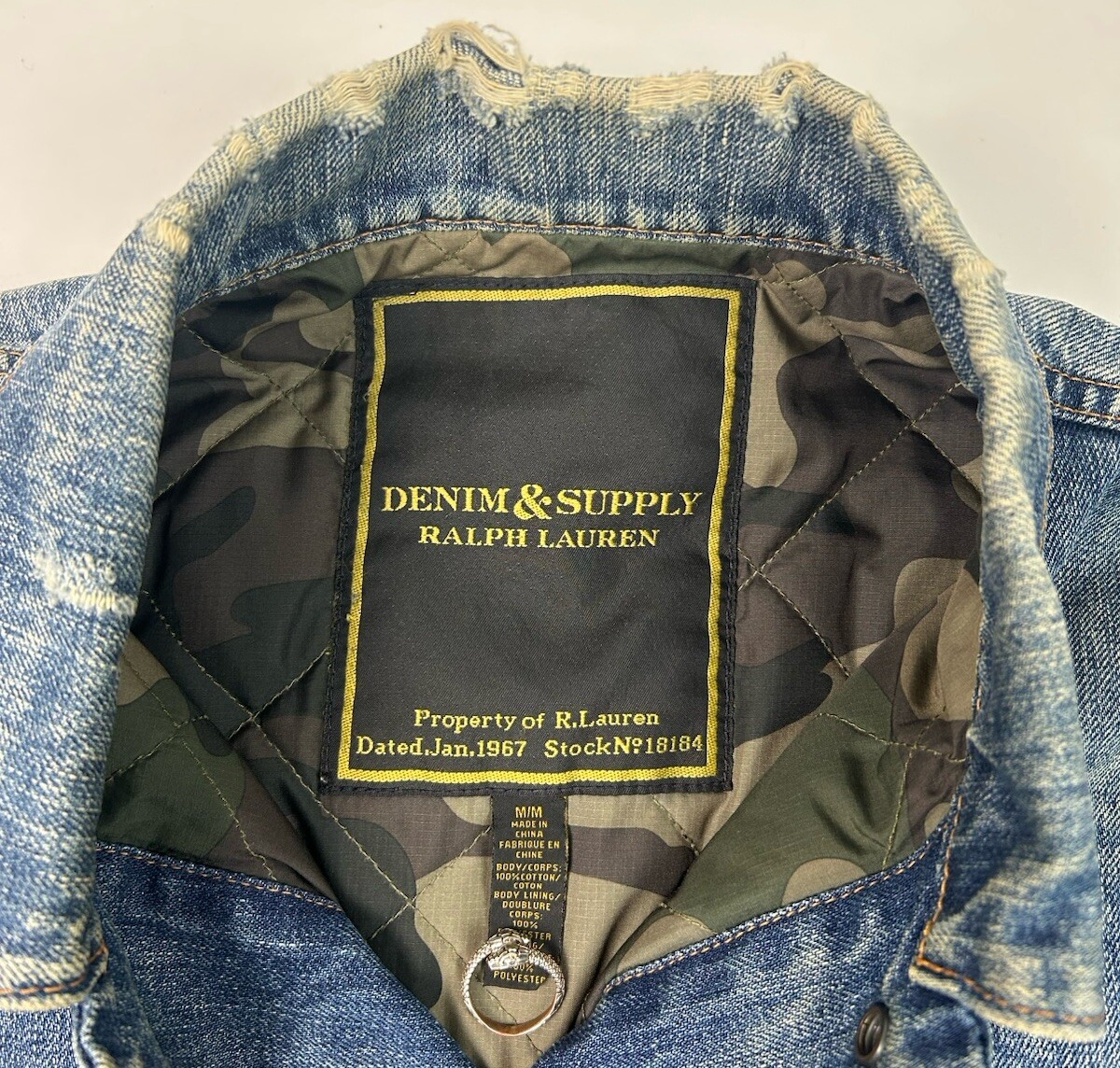 Ralph Lauren Denim Supply Distressed Camo Quilted Denim Jacket Sz
