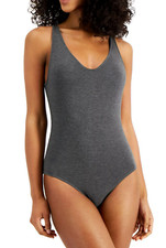ALFANI Ultra Soft Modal V-Neck Bodysuit sz L Large Charcoal Heather Layers