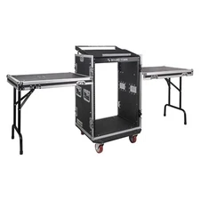Sound Town 16U Rack Case w/ 11U Top Space, Two DJ Work Tables (STMR-16UWT2)