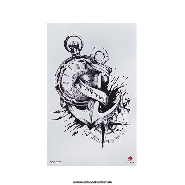 1 X Xl Anker Tattoo - Kompass, Uhr, Schriftzug - Temporary Tattoo - TBS8282 (1)-image