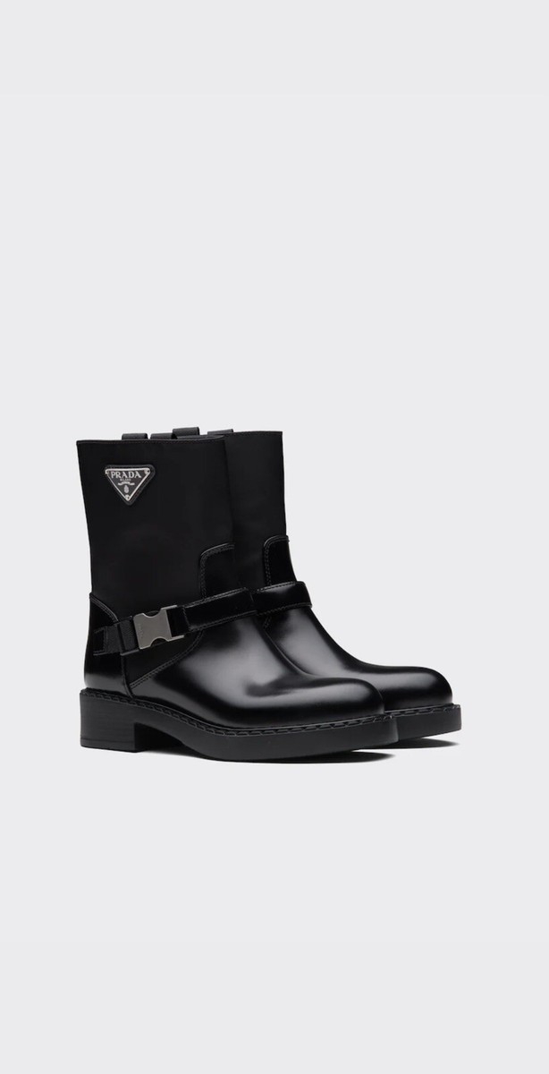 Prada Brushed leather and Re-Nylon booties Size 38 | eBay