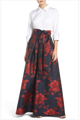 ELIZA J  MOCK TWO PIECE FLORAL JACQUARD GOWN DRESS sz 6