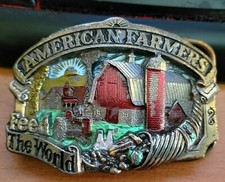 Vintage 1984 Great American Farmers Feed the World Belt Buckle Co Brass Enamel