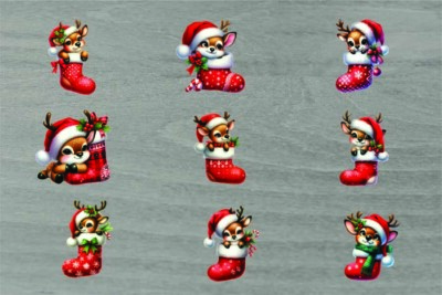 9x Weihnachten Rentier Strumpf/gemischt/Vinyl Aufkleber/Aufkleber/Becher/Party Deko/Becher