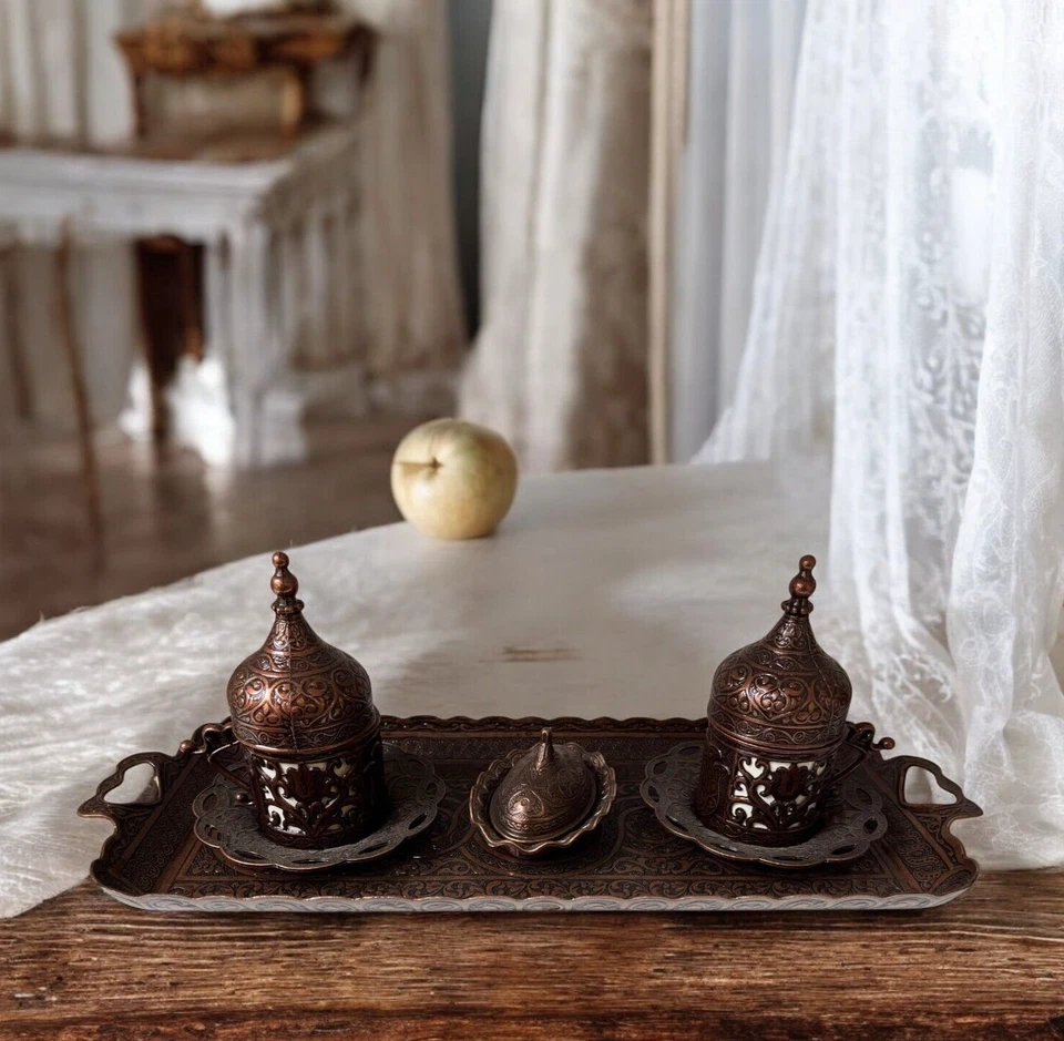 Juego de tazas de café turcas con azucarero y bandeja, juego de café turco tradicional Foto 3 de 4