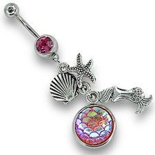 14g Rosa Circonita Cuelga Sirena Estrella de Mar Concha Arco Iris Peces Escala Anillo Vientre B497