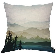 AOYEGO Nature Landscape Throw Pillow Cover Mountain Forest and Lake Summer Gr...