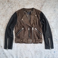 Allsaints Jensen Biker Suede Leather Size Uk 8 Black & Brown Womens