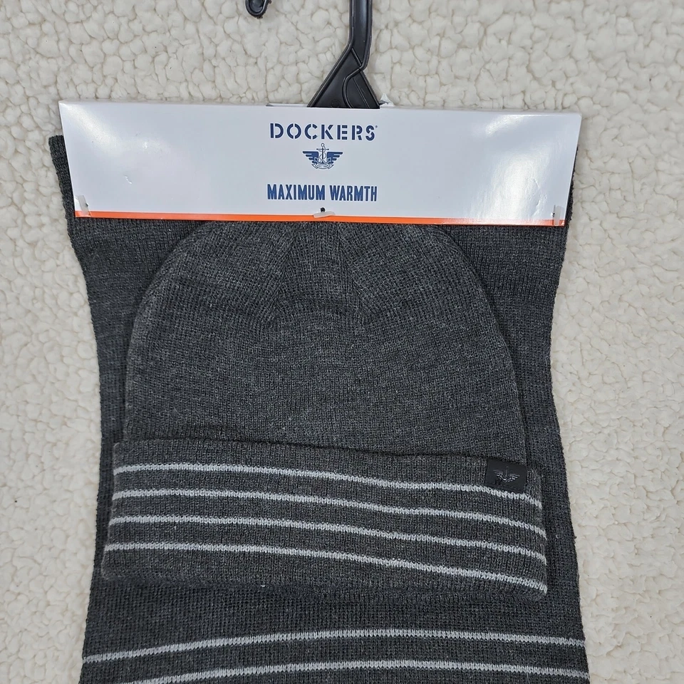 Bufanda y gorro Dockers para hombre punto de máxima calidez gris carbón OS NUEVO CON ETIQUETAS Foto 2 de 4