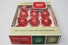 Lot Vintage Glass Feather Tree Red BALL Mini 1" Christmas Ornament Shiny Brite