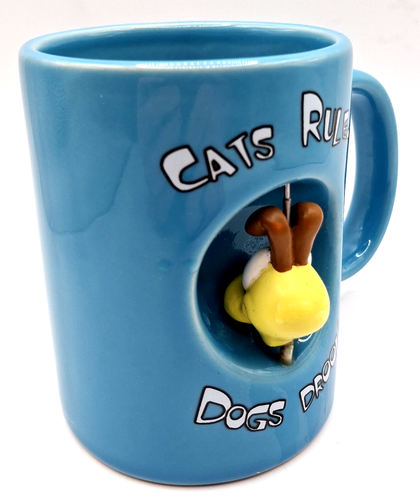 Vintage GARFIELD "Cats Rule Dogs Drool" Odie Swivel Head Blue Ceramic Coffee Mug - Picture 3 of 12