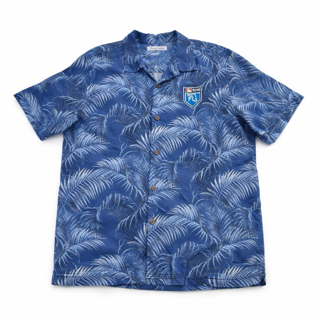 Tommy Bahama Hawaiian Silk Shirt Sz L Florida Spring Training 2018 MLB Logo