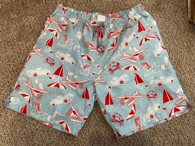 Peter Millar Seaside Swim Trunks Mens XL Blue Airplane Car Crab Board Shorts EUC