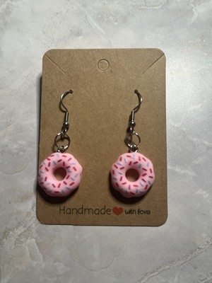 Pink Donut Earrings - Handmade