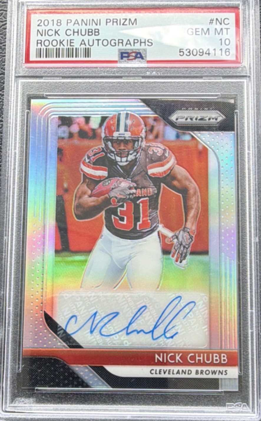 Panini Prizm Rookie Autographs Nick Chubb RC Auto #RA-NC Browns PSA 10 view 1