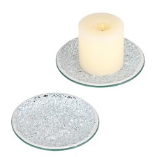 2PCS Mosaic Glass Pillar Candle Holder Plates and Trays, 6 Inch Glass Mosaic ...
